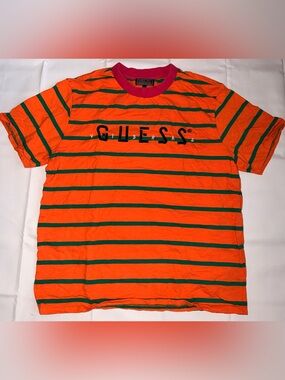 GUESS X J Balvin Vibras Tour Collab Striped Long Sleeve Shirt Orange Mens Large
